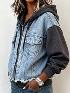 Sadie | Spliced Denim Hoodie Jacket