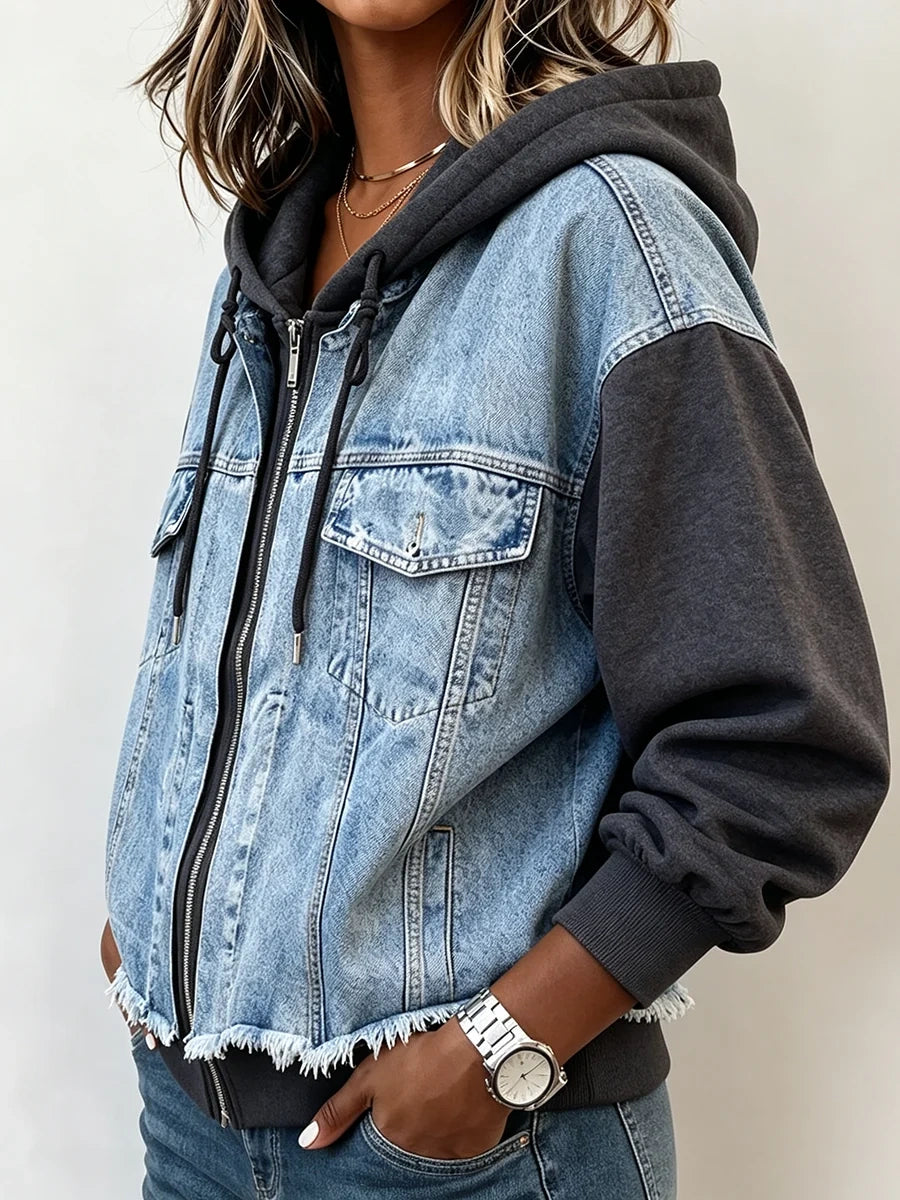 Sadie | Spliced Denim Hoodie Jacket