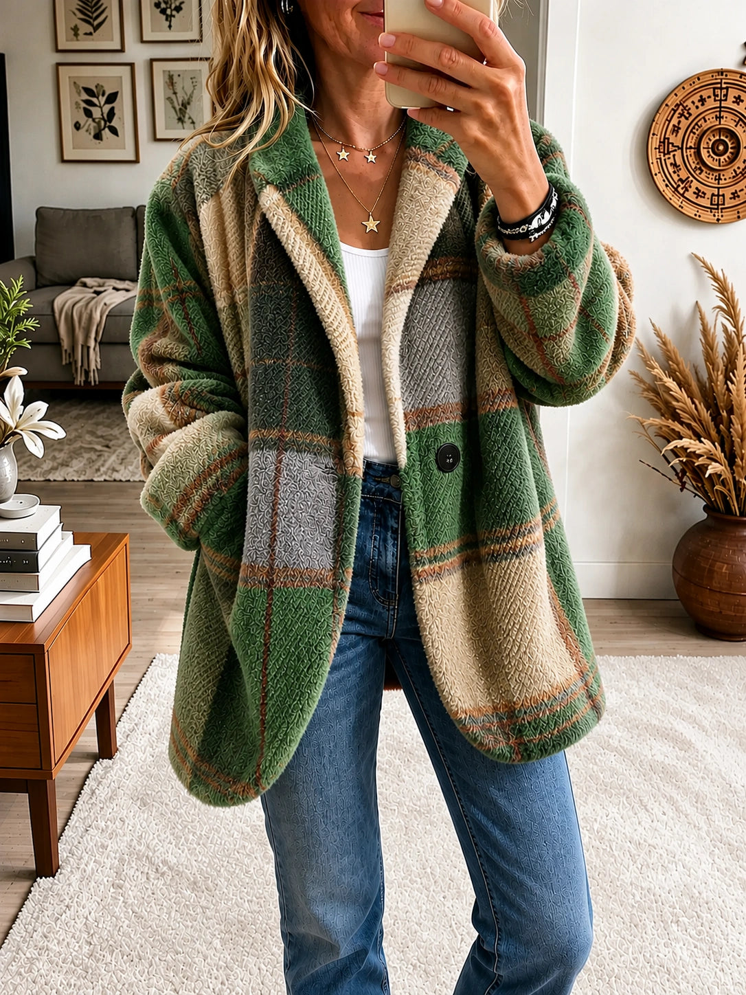 Beatrix | Rainbow Tartan Fleece Coat