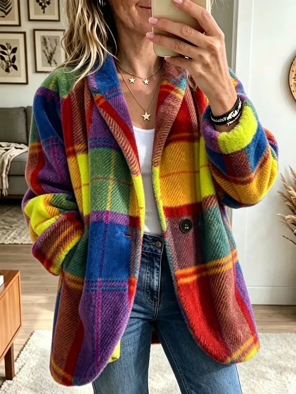 Beatrix | Rainbow Tartan Fleece Coat