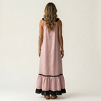 Mayline | Sleeveless Ruffle-Neck Contrast-Trim Maxi Dress