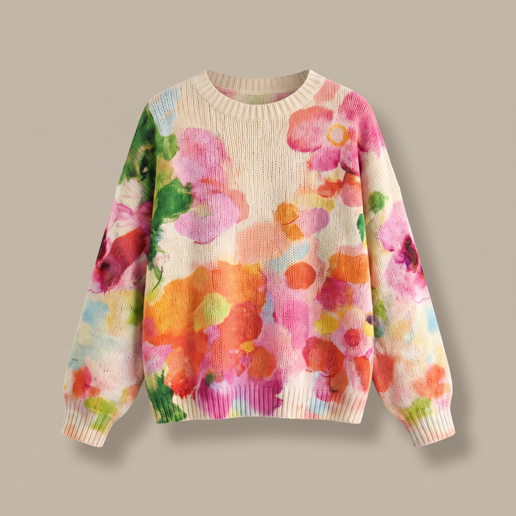 FERRONA | MULTICOLOR TIE-DYE FLORAL KNIT SWEATER
