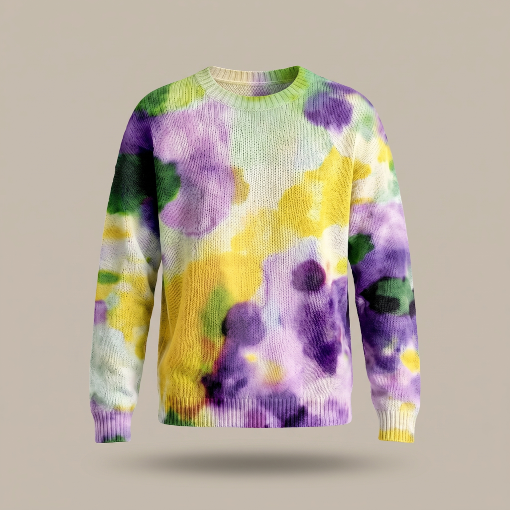 VIOLETTA | PURPLE TIE-DYE FLORAL ROUND-NECK SWEATER