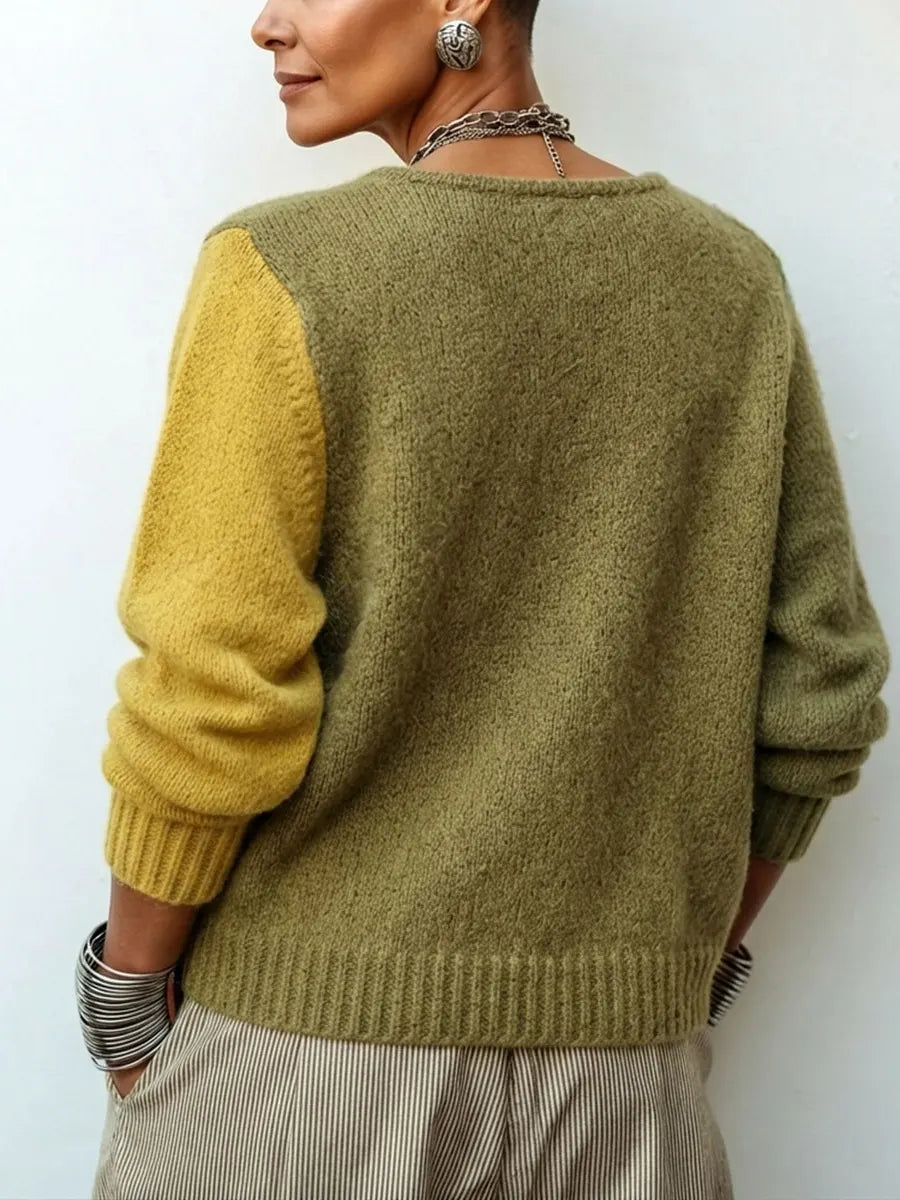 Artistic Cozy Asymmetric Color-block Knit Cardigan