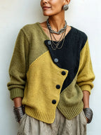 Artistic Cozy Asymmetric Color-block Knit Cardigan