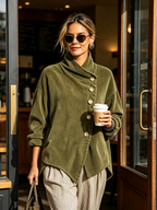 Nina™ | Asymmetric Button Corduroy Roll Neck Top