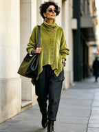 Margaret | Velvet Asymmetric Button Roll-Neck Top