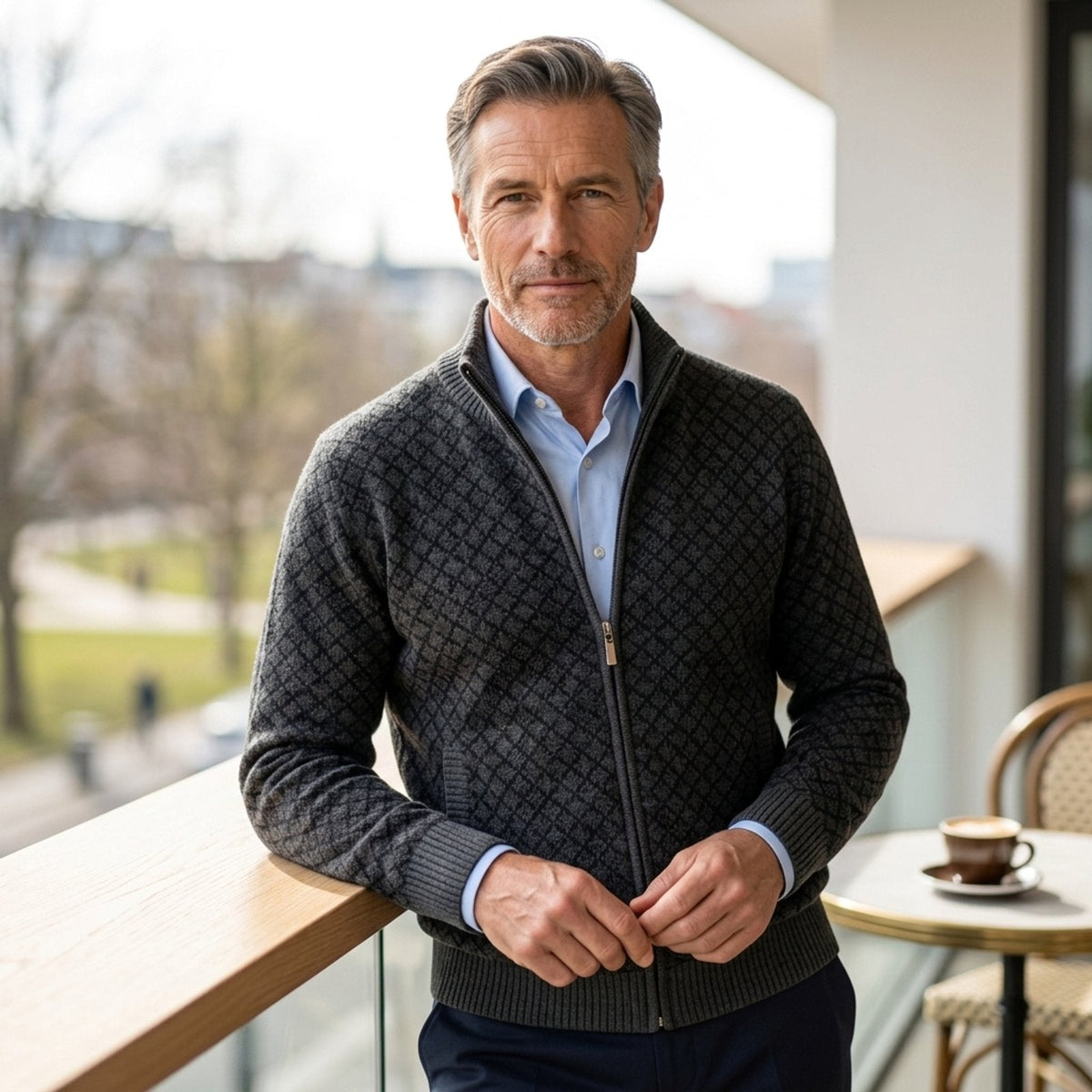 High-neck zip-up jumper