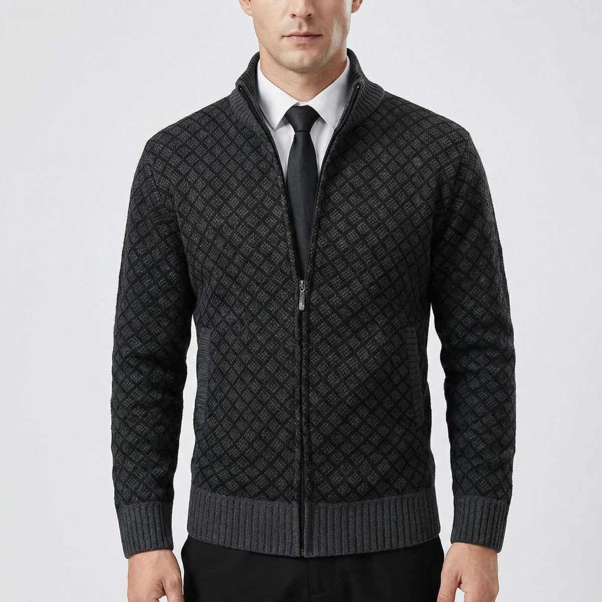 High-neck zip-up jumper
