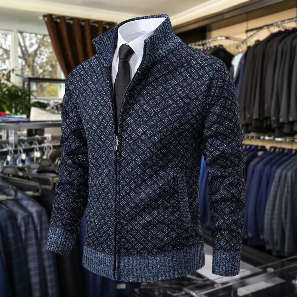 High-neck zip-up jumper