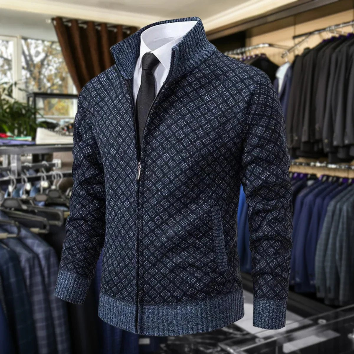 High-neck zip-up jumper