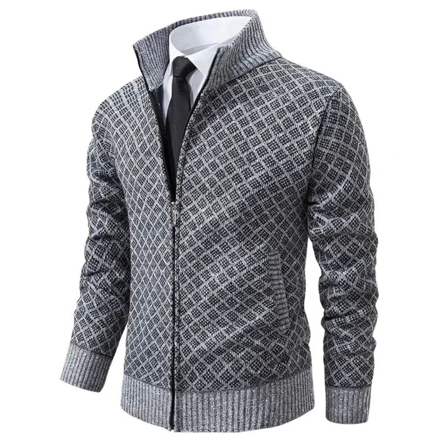 High-neck zip-up jumper